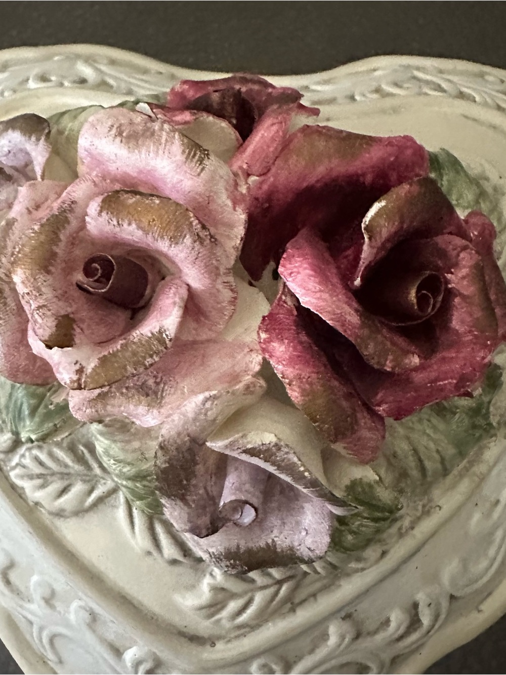 Hand-Painted Heart Trinket Box with Pink & Purple Roses - Picture 2 of 6